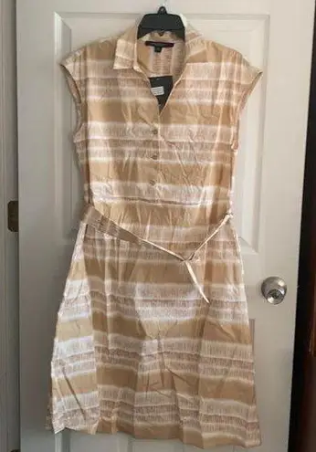 Marc New York $89 Gold White Beige Cream Tan Striped Sleeveless W/belt dress NWT