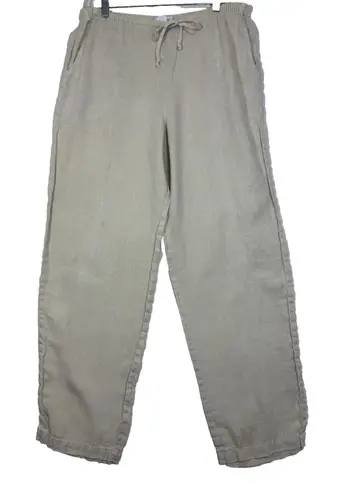 Chalet Linen Pants Womens Medium Beige Drawstring Beachy Coastal Vacation Chic