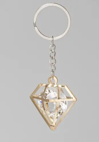 Gold Geometric Keychain with Caged “Diamond”