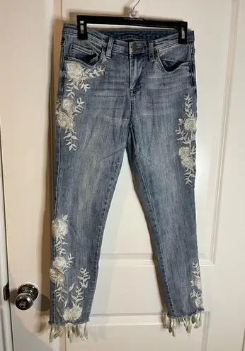 Coco + Carmen Embroidery Jeans Denim Floral Embroidery Tassel Trim End Caps S/M