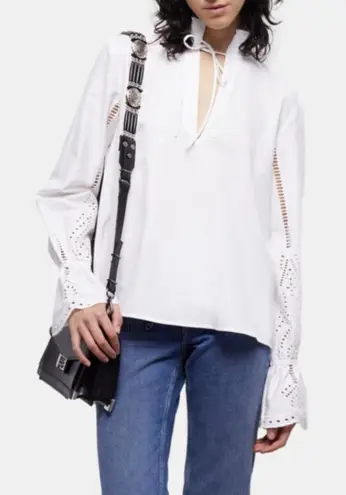 The Kooples White Blouse With Broderie Anglaise Long Sleeve Top Sz 2 (M) NEW