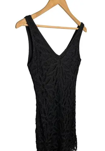 Etoile Beaded Lace V Neck Scallop Lined Vintage Y2K Dress Black XS