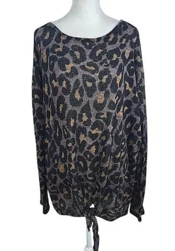 Reborn J Plus Leopard Print Knit Top Size 2X Stretchy Leopard Top with Tie Front