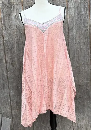 Tassels N Lace Elegant Asymmetrical Pink Dress Lace Gingham Embroidered Trim and Top Size Sm