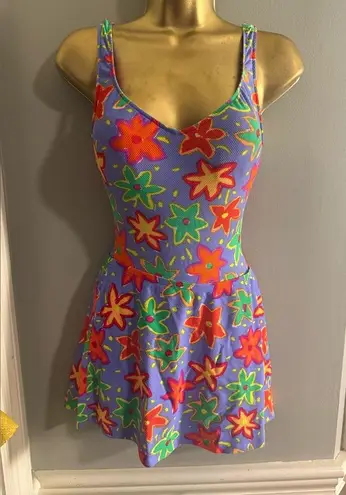 Red and Purple One Piece Swimsuit with Cover up Skirt Size M