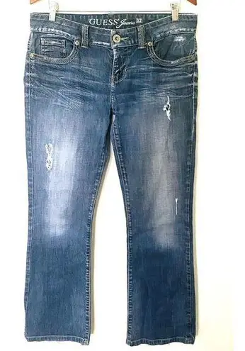 Guess Vintage Y2K  Embroidered Mid Rise Distress Jeans Denim Straight Pants Sz 32