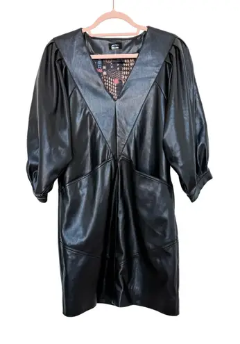Mother Denim Faux Leather V Neck Dolman Sleeve Mini Dress in Black Size Large