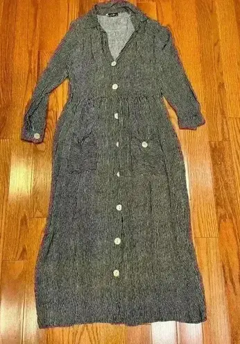 Knit Button Down Long Sleeve Dress Medium Pockets Lagenlook Artsy Black Size 40