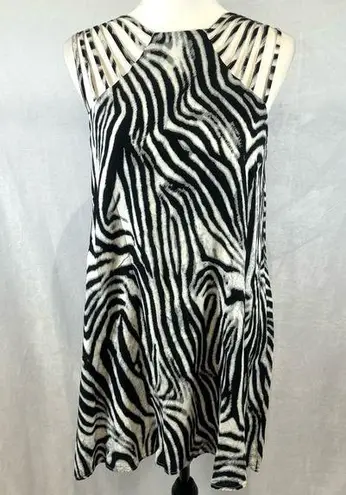 Entro strappy black and white zebra animal print shift dress size small