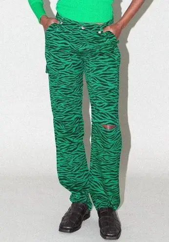 KkCo Slit Trouser Green & Black Zebra Carpenter Pants Size XS