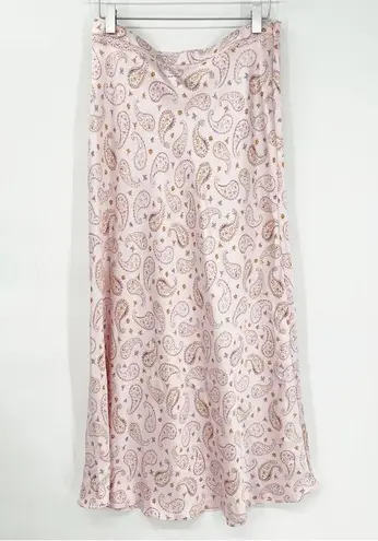 ZARA NEW  Paisley Printed Satin Maxi Skirt S Pink