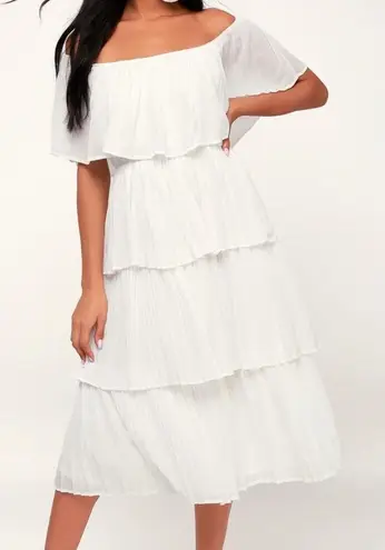 Lulu’s Gala Ready Off the Shoulder Midi Dress XS White Homecoming HoCo Bridal