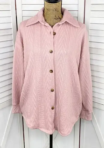 7th Ray Cable Knit Button Front Shirt Jacket Shacket Pink Small
