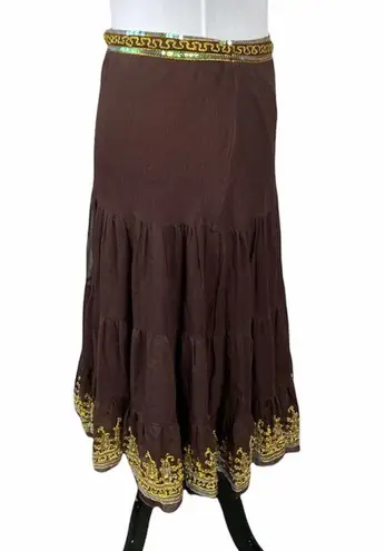 Gracie Silk and Sequined Skirt, Brown, Small Brown