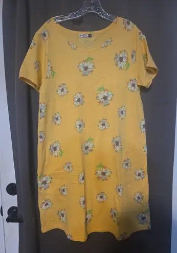 Sun Bay Yellow Floral Dress, Women's XL Vtg Print, Short Sleeve, Garden Party