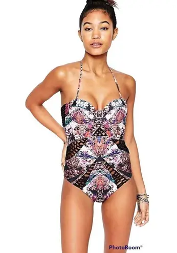 Beach Riot Diamond Moonshine Bustier Macrame strapless swimsuit Size Small