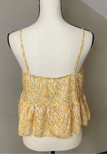 Zaful  Yellow Floral Spaghetti Strap Ruffle Peplum Crop Top