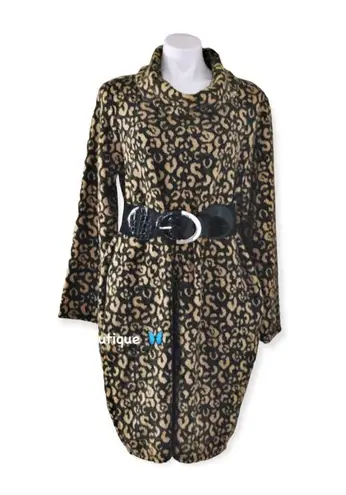 Vasna Leopard Sweater Dress (Made in Italy) Pocket Cowl Neck Mustard Size XL NWT