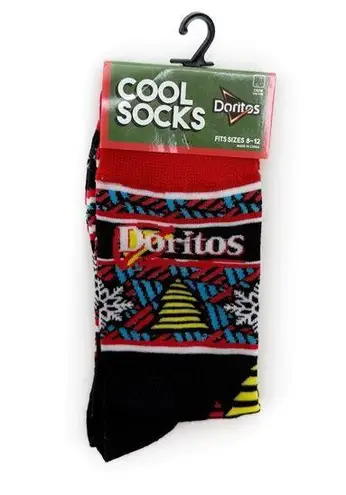 Doritos Crew Socks Mens Womens Christmas Holiday Snowflakes Fun Novelty Gift Black