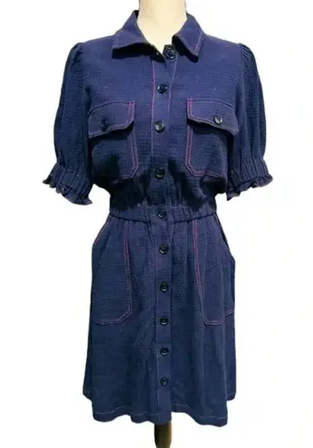 FRNCH Navy Short Sleeve Cotton Gauze Gabriella Dress Size S