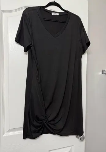 Locryz Summer Twist Knot Tshirt Dress Casual V Neck Short Sleeve Knot Dress BLK Black Size XL