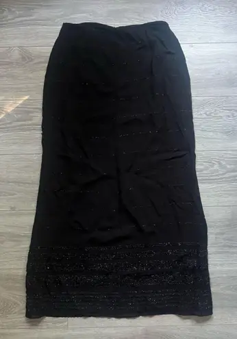 Vintage Andrea Polizzi for Rex Lester Black Maxi Skirt Beaded Slit Size 10 Glam