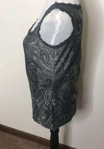 Travel by Tribal dark grey paisley lace trim tank top size XS Gray