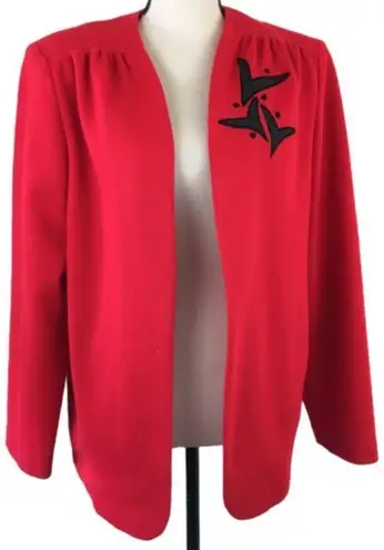 Vintage 70s Lady Graff Red Felt Blazer Jacket Appliqué Black Design L Size L