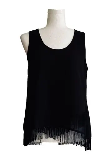 YA Los Angeles Top Blouse Black Silk Blend Sleeveless Fringe Hem Top Small NEW