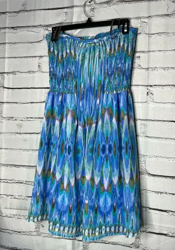 Fynn & Rose Blue Smocked Sundress Midi Dress SZ 4 Tie