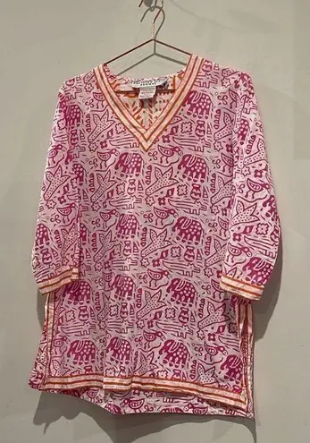 Gretchen Scott Designs Pink Orange Elephant Tunic Cover-Up Women large