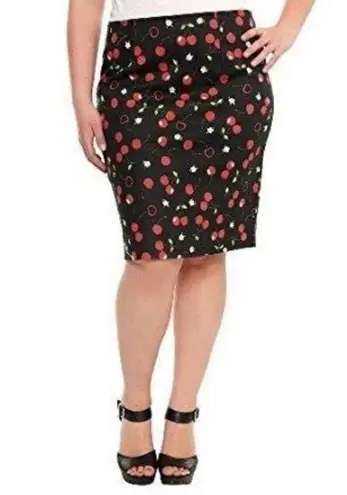 Tripp NYC Cherry Print Stretch Pencil Skirt Black Red Rockabilly Women’s Size 16