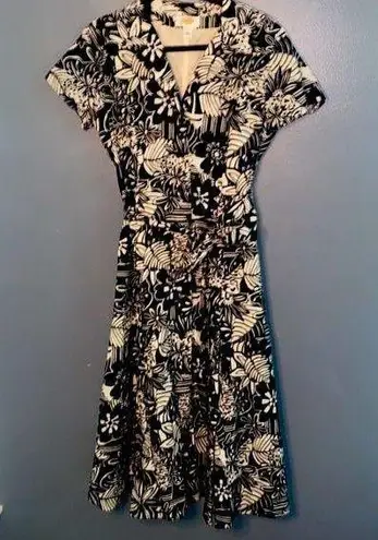 Vintage Talbots Floral Belted Maxi Dress, Linen Blend​​​ Black Size 8P