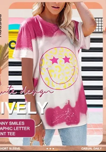 Women Loose T Shirts Cute Happy Smile Graphic Tees Small Pink