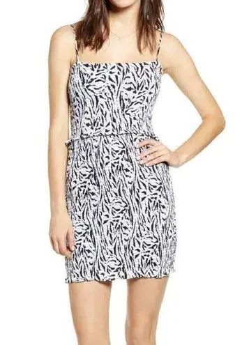 AFRM Black White Zebra Animal Print Smocked Stretch Bodycon Mini Dress Size XL