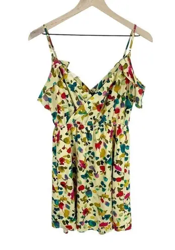 MM Couture Miss Me Tan Floral Watercolor A-line Dress S Short Flounce Sleeve