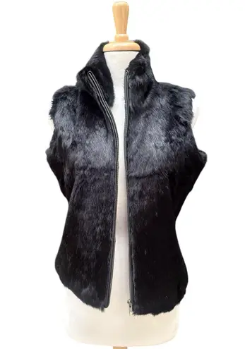 Karen Kane Natural Fur Vest Sz M Black Full Zip