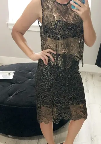 Sans Souci Black & Gold Lace Skirt Set