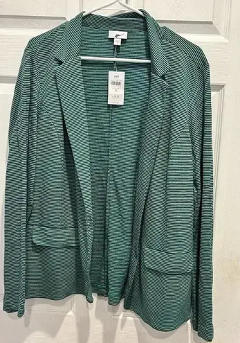 J. Jill Womens Jacket Blazer Size Medium Navy Blue Green Stripe Linen Blend NWT