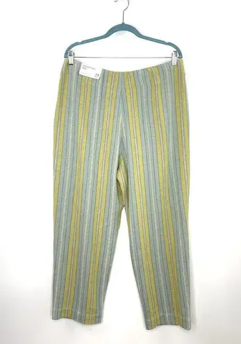 Soft Surroundings Caldera Linen Blend Pants High Waisted Aqua Stripe Size 14