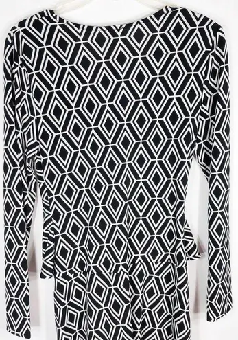 Cache  Small Dress Black White Diamond Print Knee Length Belted Long Sleeve 207