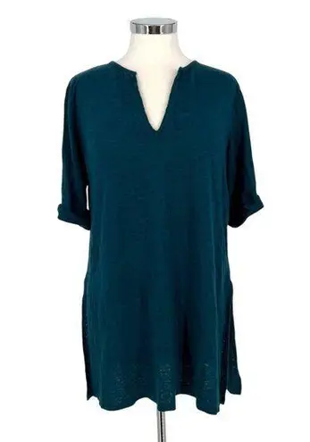 Wrap London Teal Linen Tunic Top With Roll Tab Sleeves Size UK 14 US 10 Blue