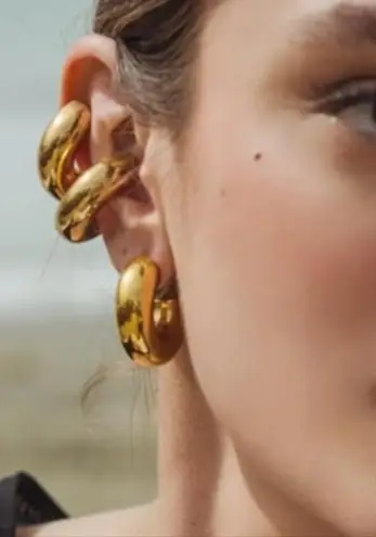 Chunky Gold Steel C Ear Cuff Non Piercing