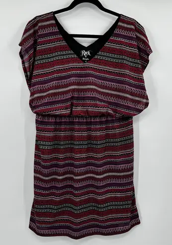 Rock 47 by Wrangler Women's Geometric Print Elastic Waist Casual Dress Medium Red