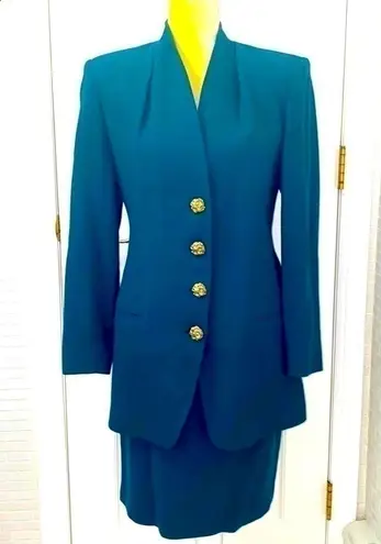Cassandra Couture by Le Monde emerald green 💯 wool skirt suit. Lined.Size 6 EUC