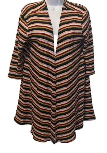 Nix & Nox Colorful Rainbow Striped Crochet Open Cardigan Duster Oversized Large Red