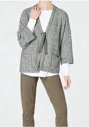 J Jill Pure Jill Cardigan Womens 2X Two Tone Marled Knit Tie 3/4 Kimono Sleeve Green