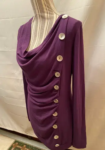 Patty Boutik deep purple long sleeve top with cowl neck with silver buttons