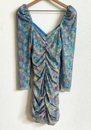 Saylor Lawren Pastel Colorful Sequin Ruched Bodycon Mini Dress Women's Small