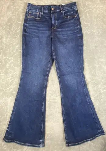 New American Eagle Curvy Super High Rise Flare Jeans Womens 14 Stretch Hippie Blue Size 14P